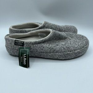 Womens LL Bean Slippers Sweater Fleece Scuff Light Gray Size 7 Clog Slip On NWT